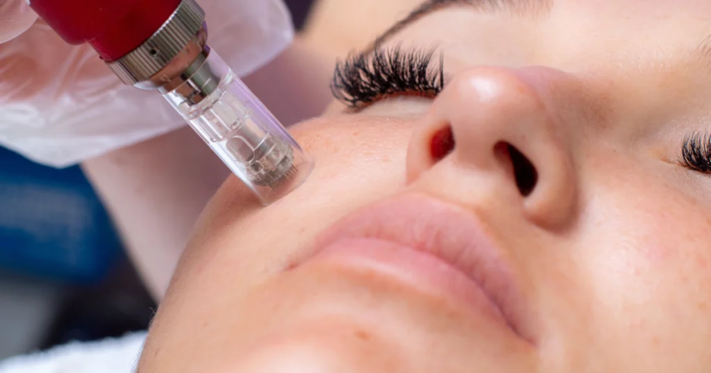 AquaGold Facial treatment on woman's face in Lake Forest, IL
